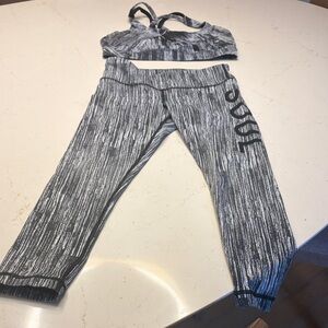 Lululemon Athletica Black and White Striped Leggings with matching sports bra